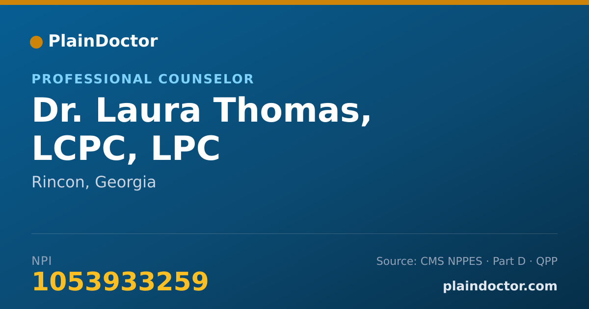 Shareable card for Laura Thomas, LCPC, LPC - Professional Counselor, Rincon, GA