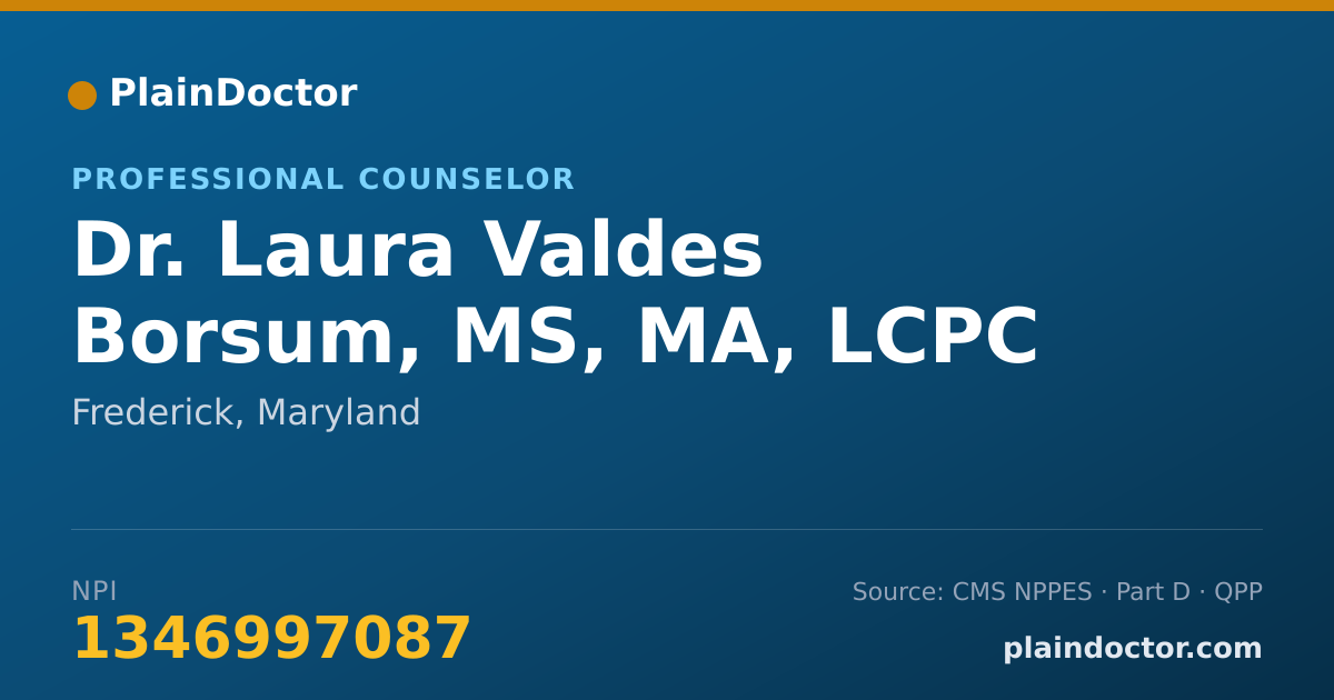 Shareable card for Laura Valdes Borsum, MS, MA, LCPC - Professional Counselor, Frederick, MD