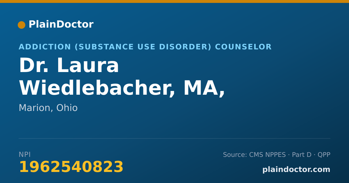 Shareable card for Laura Wiedlebacher, MA, PCC-S, LICDC-CS - Addiction (Substance Use Disorder) Counselor, Marion, OH