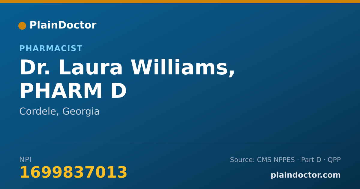Shareable card for Laura Williams, PHARM D - Pharmacist, Cordele, GA
