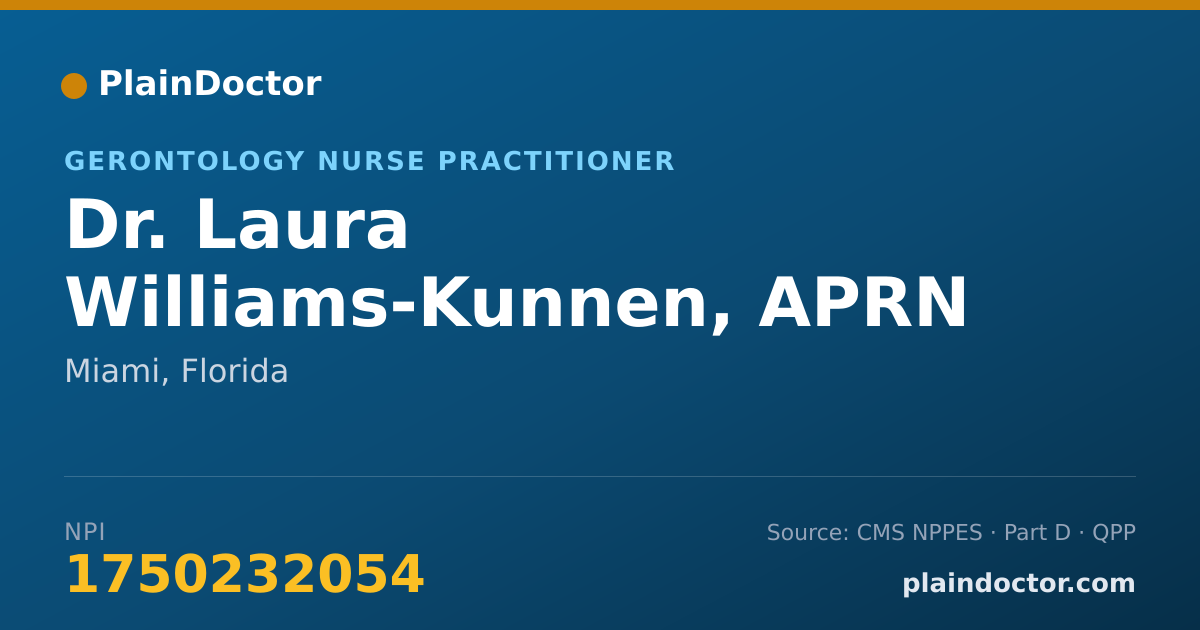 Shareable card for Laura Williams-Kunnen, APRN - Gerontology Nurse Practitioner, Miami, FL