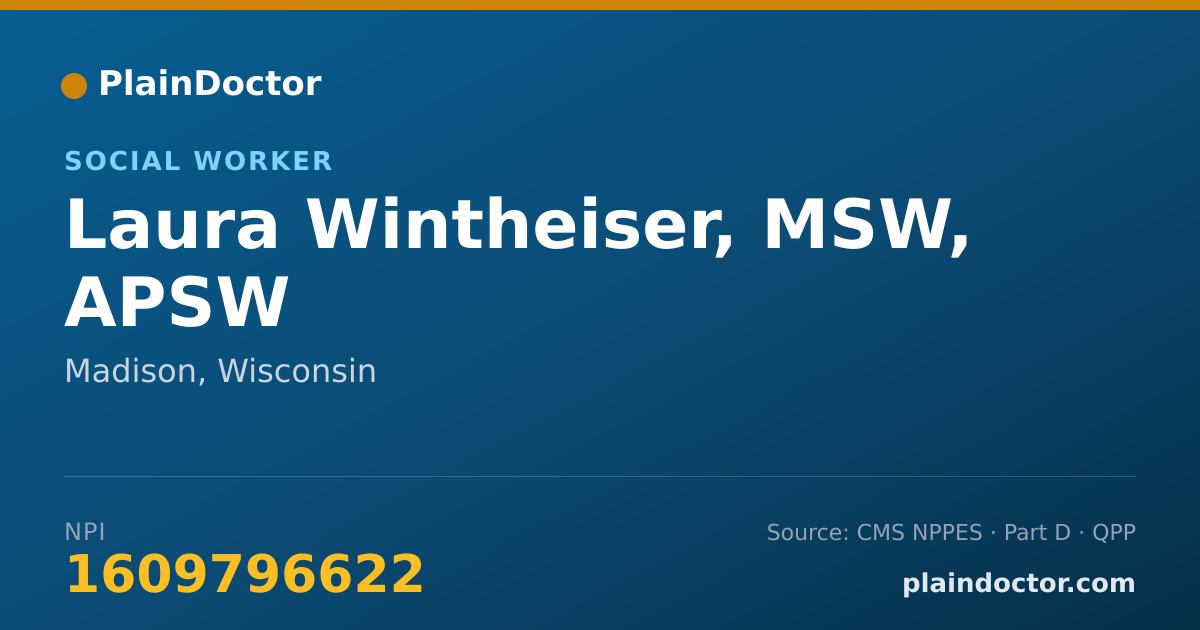 Shareable card for Laura Wintheiser, MSW, APSW - Social Worker, Madison, WI