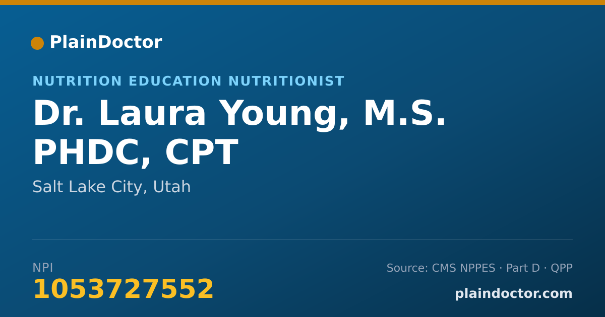 Shareable card for Laura Young, M.S. PHDC, CPT - Nutrition Education Nutritionist, Salt Lake City, UT