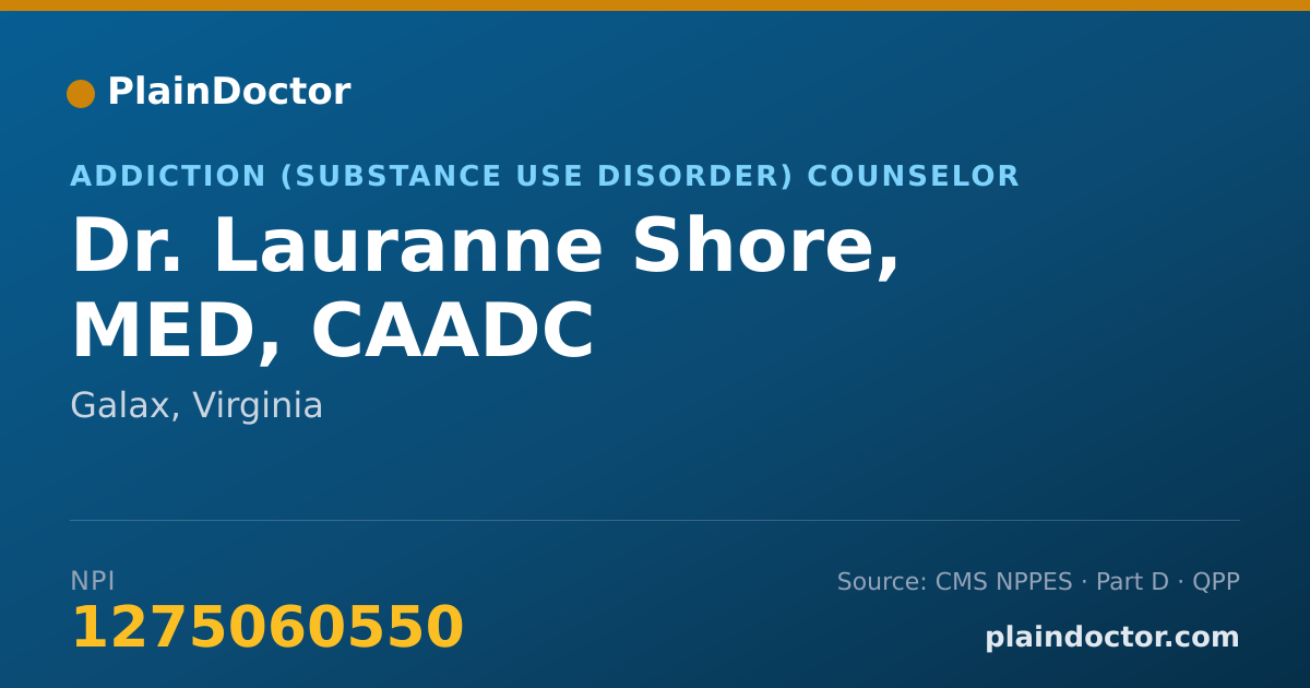 Shareable card for Lauranne Shore, MED, CAADC - Addiction (Substance Use Disorder) Counselor, Galax, VA