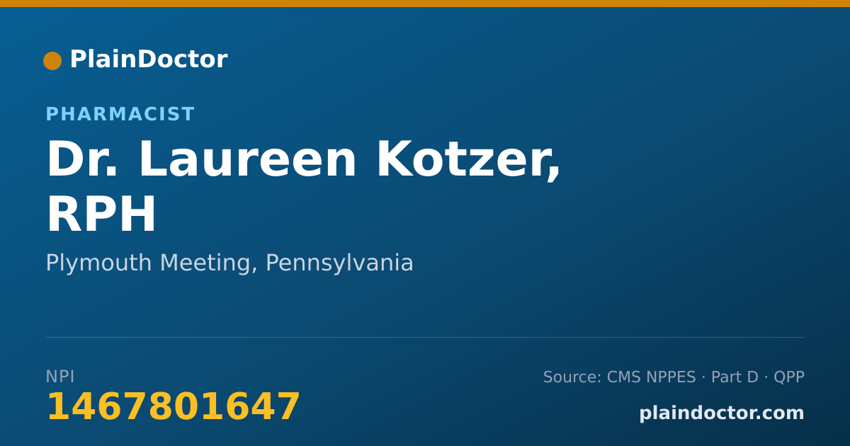 Shareable card for Laureen Kotzer, RPH - Pharmacist, Plymouth Meeting, PA