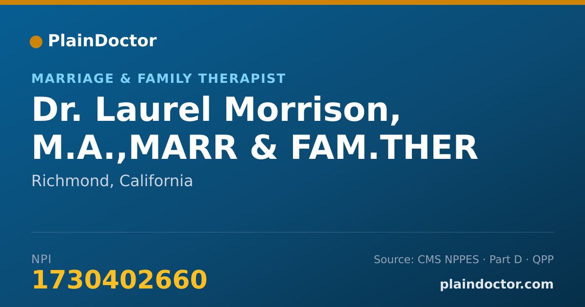 Shareable card for Laurel Morrison, M.A.,MARR & FAM.THER - Marriage & Family Therapist, Richmond, CA