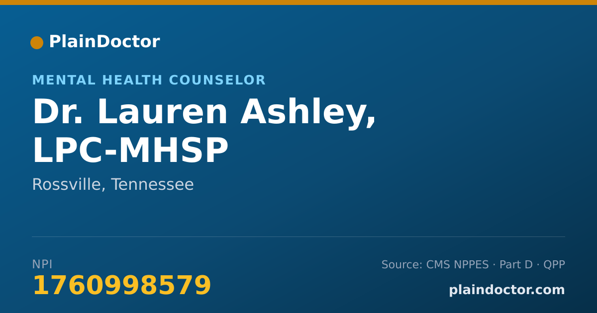 Shareable card for Lauren Ashley, LPC-MHSP - Mental Health Counselor, Rossville, TN