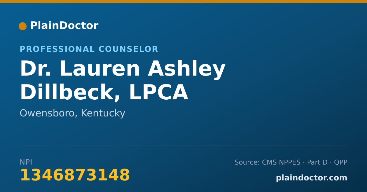 Shareable card for Lauren Ashley Dillbeck, LPCA - Professional Counselor, Owensboro, KY