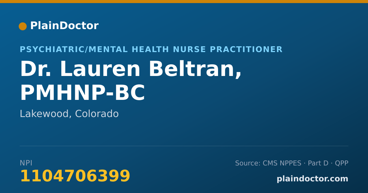 Shareable card for Lauren Beltran, PMHNP-BC - Psychiatric/Mental Health Nurse Practitioner, Lakewood, CO