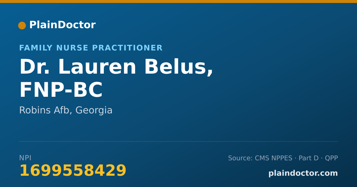 Shareable card for Lauren Belus, FNP-BC - Family Nurse Practitioner, Robins Afb, GA