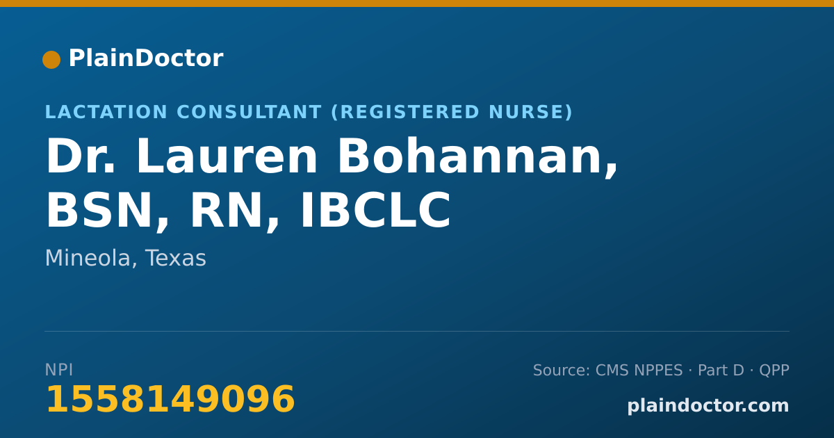 Shareable card for Lauren Bohannan, BSN, RN, IBCLC - Lactation Consultant (Registered Nurse), Mineola, TX