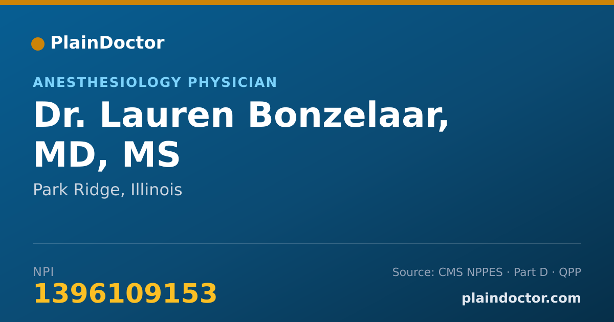 Shareable card for Lauren Bonzelaar, MD, MS - Anesthesiology Physician, Park Ridge, IL