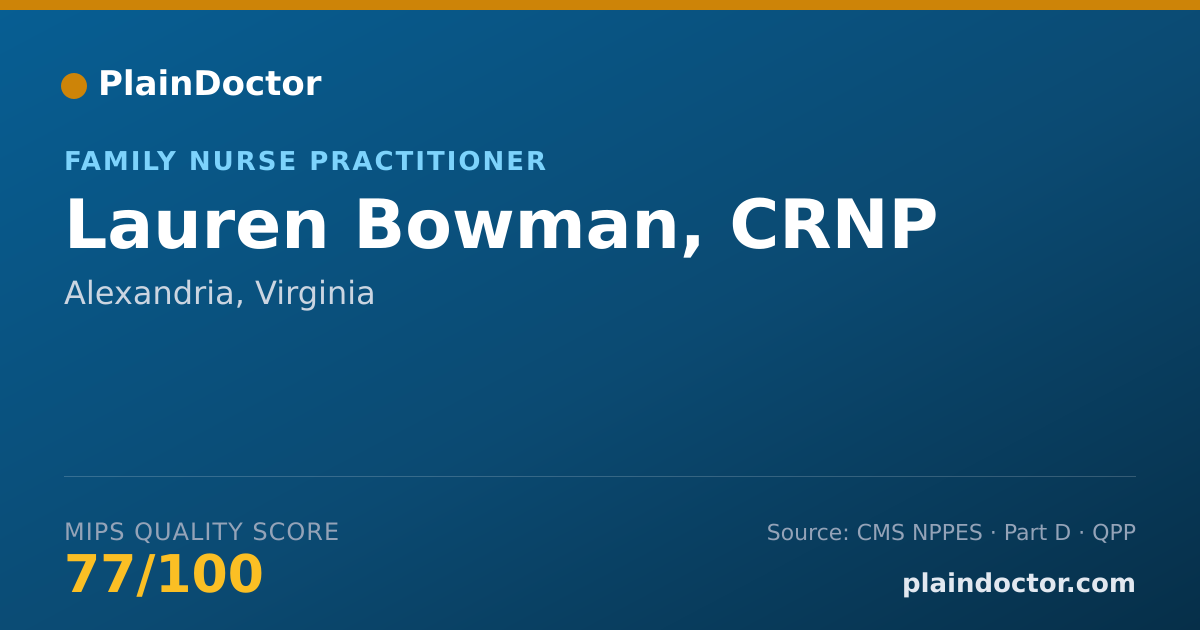 Shareable card for Lauren Bowman, CRNP - Family Nurse Practitioner, Alexandria, VA