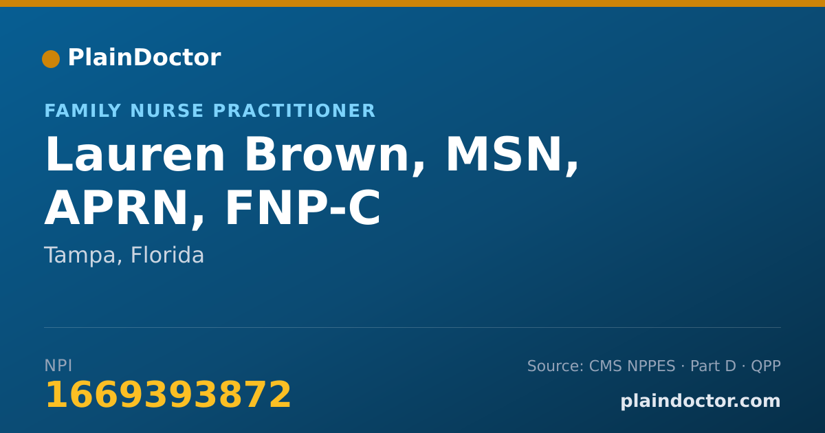Shareable card for Lauren Brown, MSN, APRN, FNP-C - Family Nurse Practitioner, Tampa, FL