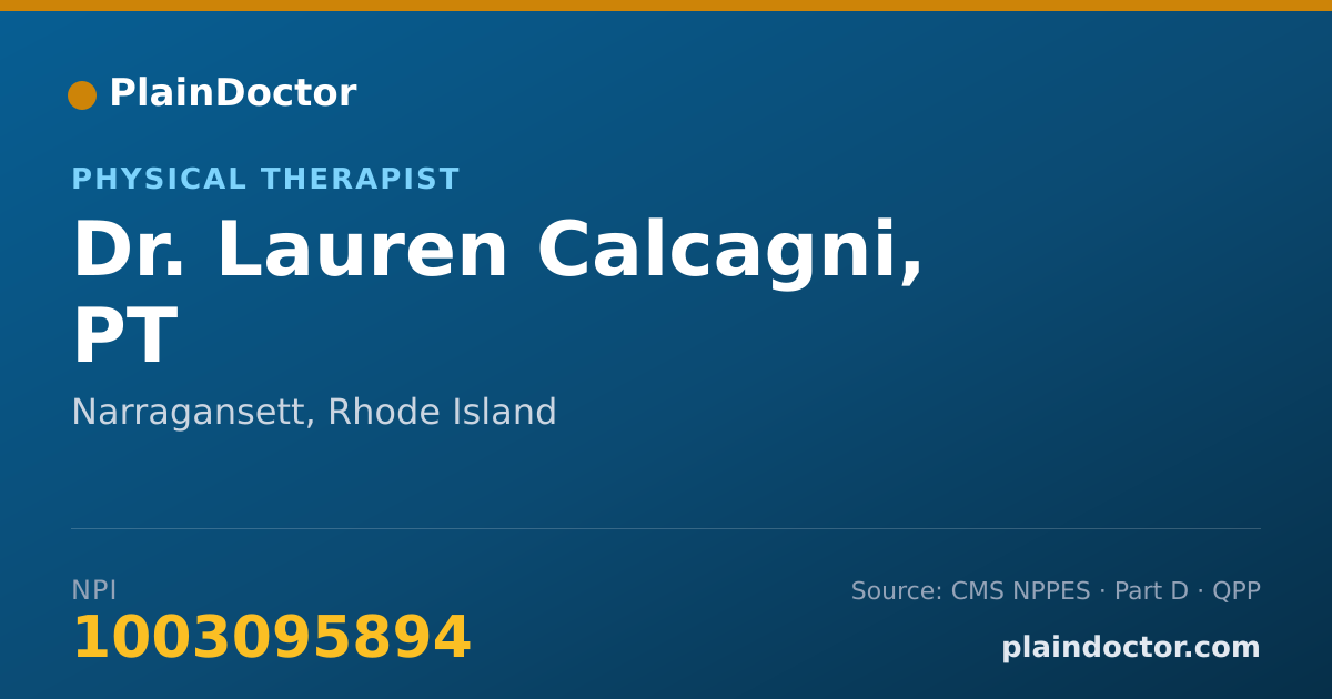 Shareable card for Lauren Calcagni, PT - Physical Therapist, Narragansett, RI