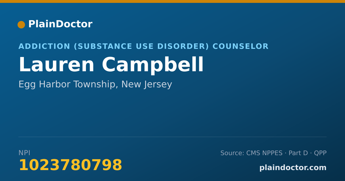 Shareable card for Lauren Campbell - Addiction (Substance Use Disorder) Counselor, Egg Harbor Township, NJ