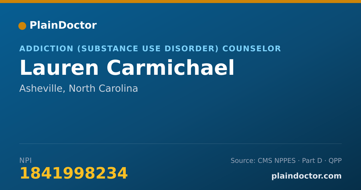 Shareable card for Lauren Carmichael - Addiction (Substance Use Disorder) Counselor, Asheville, NC