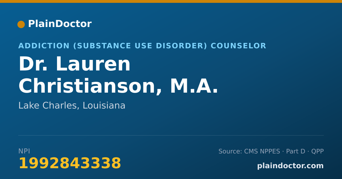 Shareable card for Lauren Christianson, M.A. - Addiction (Substance Use Disorder) Counselor, Lake Charles, LA