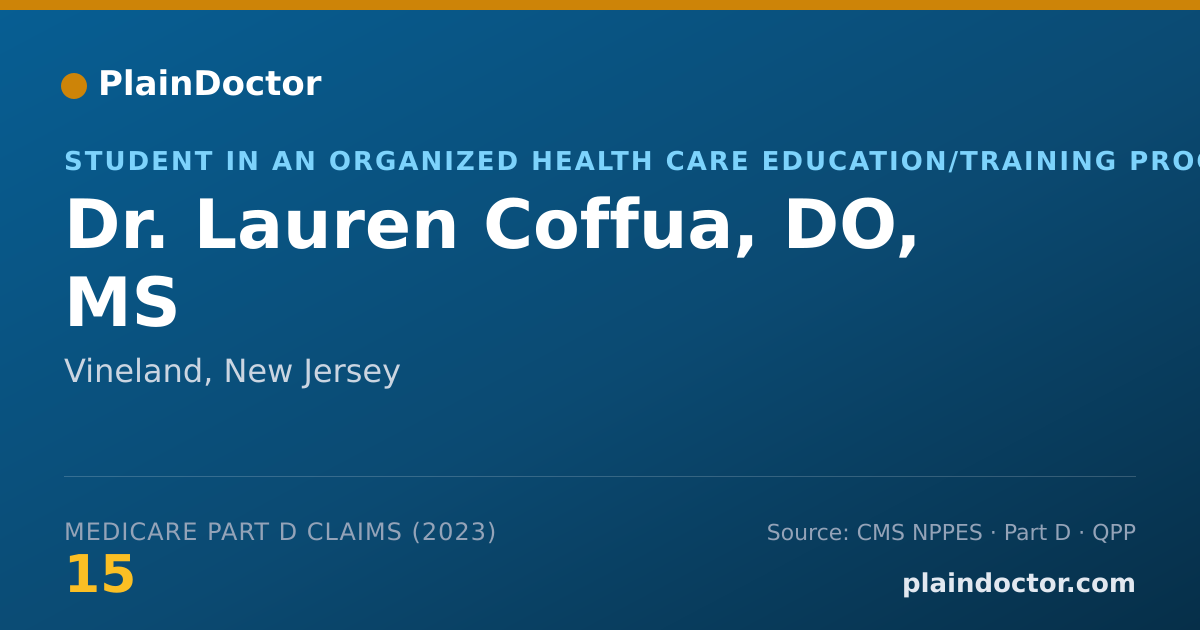 Shareable card for Lauren Coffua, DO, MS - Student in an Organized Health Care Education/Training Program, Vineland, NJ