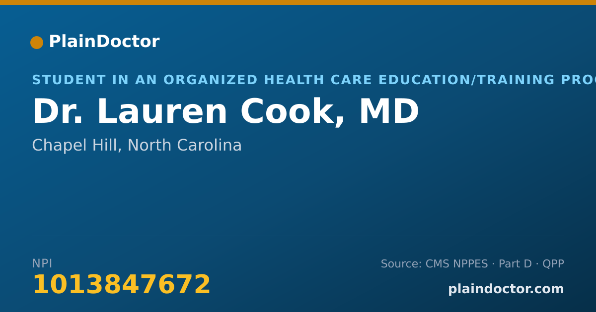 Shareable card for Lauren Cook, MD - Student in an Organized Health Care Education/Training Program, Chapel Hill, NC