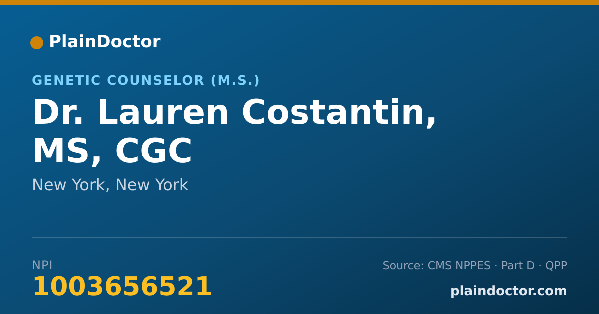 Shareable card for Lauren Costantin, MS, CGC - Genetic Counselor (M.S.), New York, NY