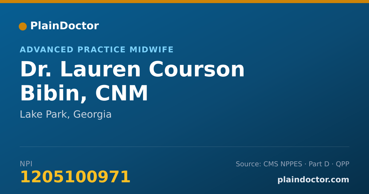 Shareable card for Lauren Courson Bibin, CNM - Advanced Practice Midwife, Lake Park, GA