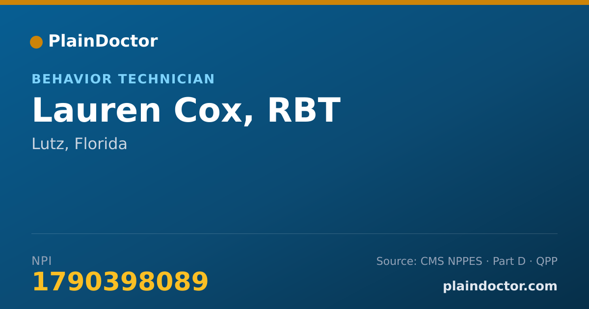 Shareable card for Lauren Cox, RBT - Behavior Technician, Lutz, FL