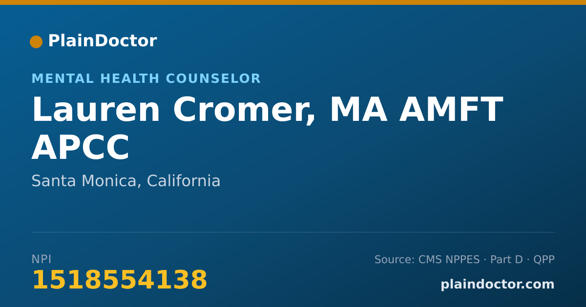 Shareable card for Lauren Cromer, MA AMFT APCC - Mental Health Counselor, Santa Monica, CA