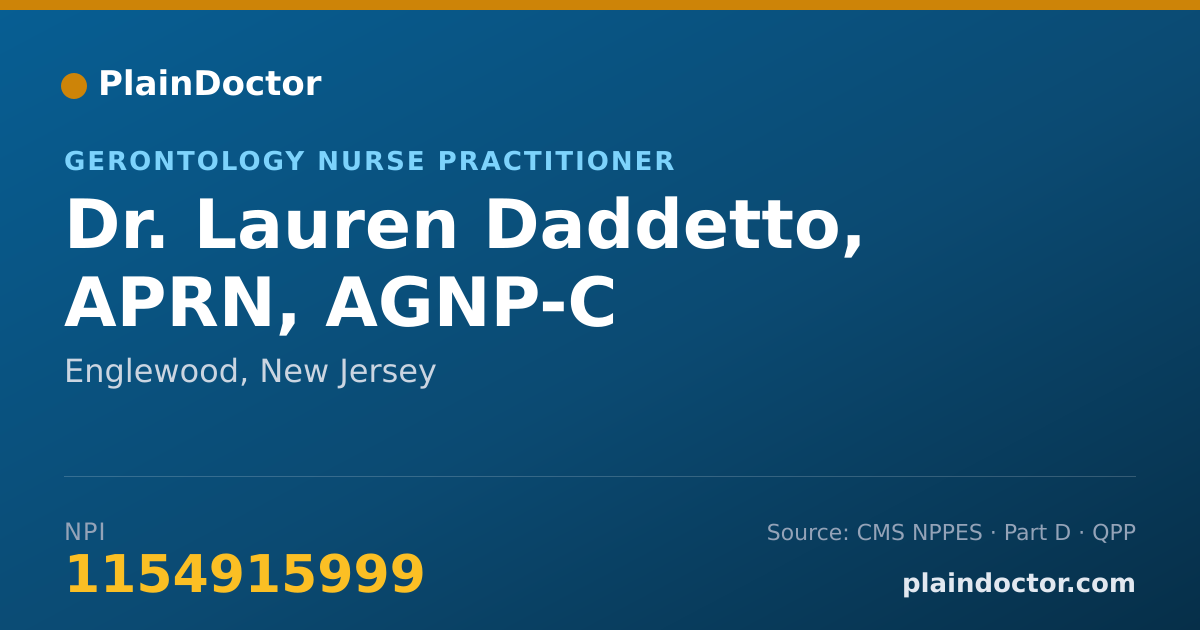 Shareable card for Lauren Daddetto, APRN, AGNP-C - Gerontology Nurse Practitioner, Englewood, NJ