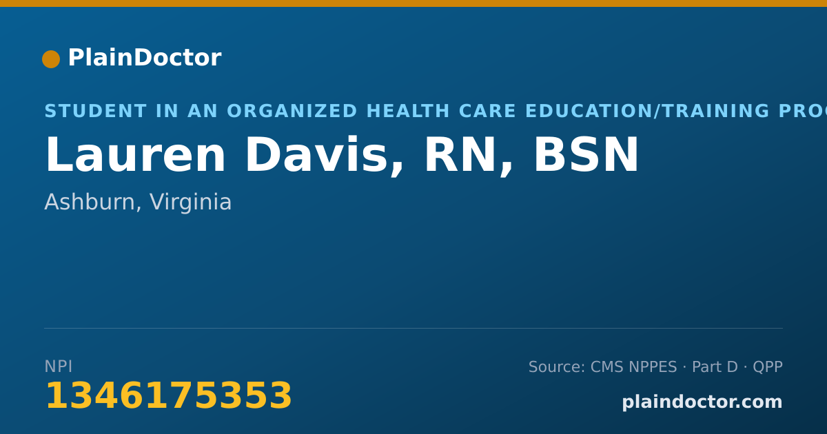 Shareable card for Lauren Davis, RN, BSN - Student in an Organized Health Care Education/Training Program, Ashburn, VA