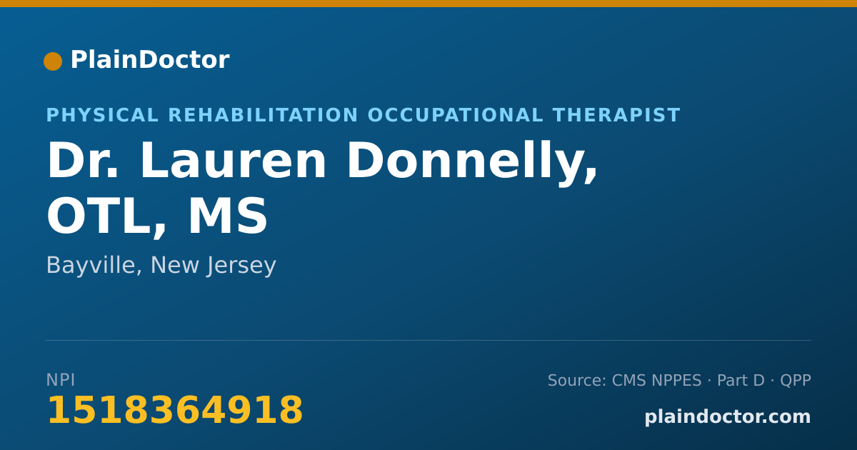 Shareable card for Lauren Donnelly, OTL, MS - Physical Rehabilitation Occupational Therapist, Bayville, NJ