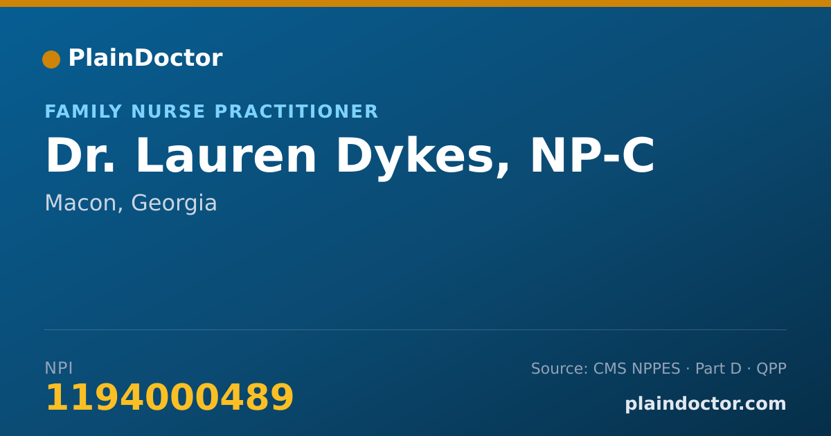 Shareable card for Lauren Dykes, NP-C - Family Nurse Practitioner, Macon, GA