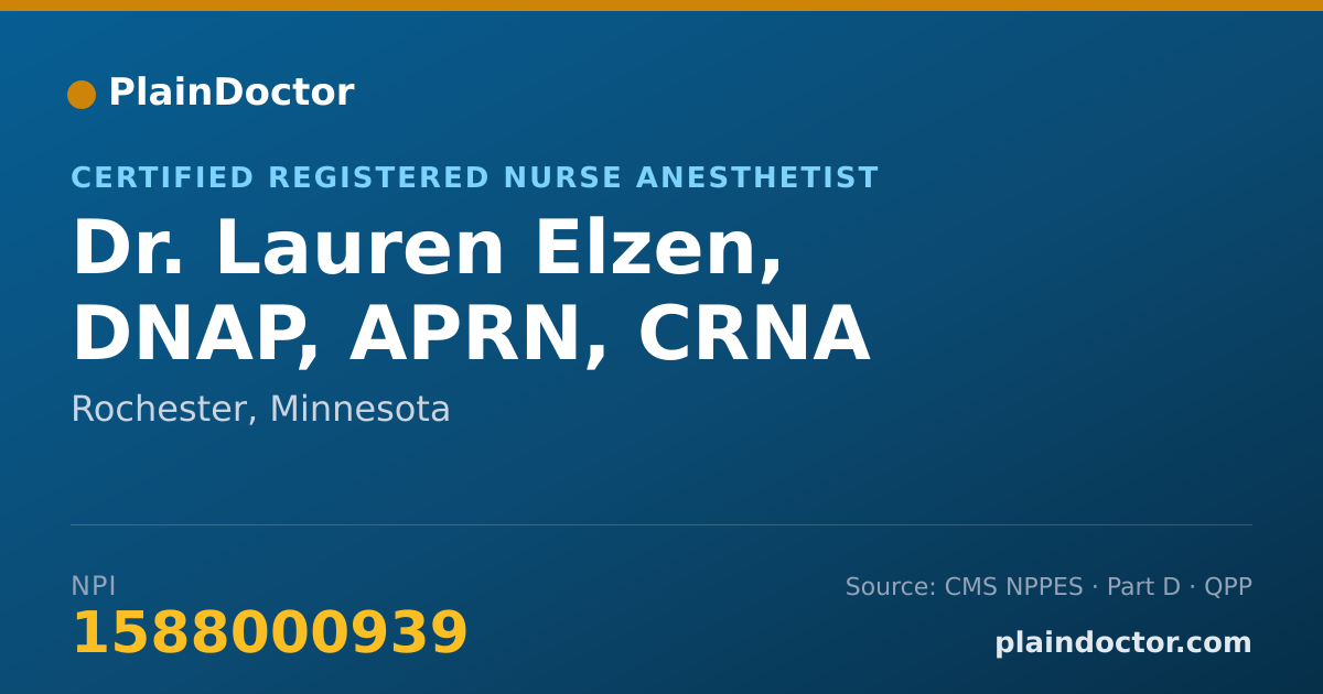 Shareable card for Lauren Elzen, DNAP, APRN, CRNA - Certified Registered Nurse Anesthetist, Rochester, MN