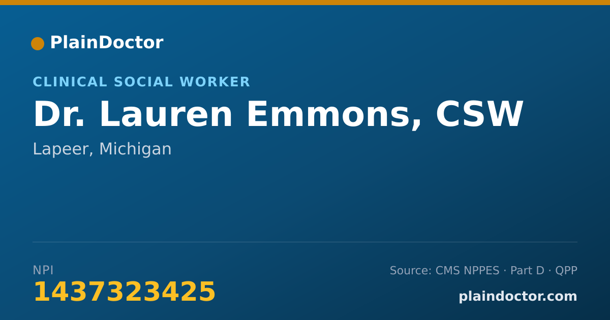 Shareable card for Lauren Emmons, CSW - Clinical Social Worker, Lapeer, MI