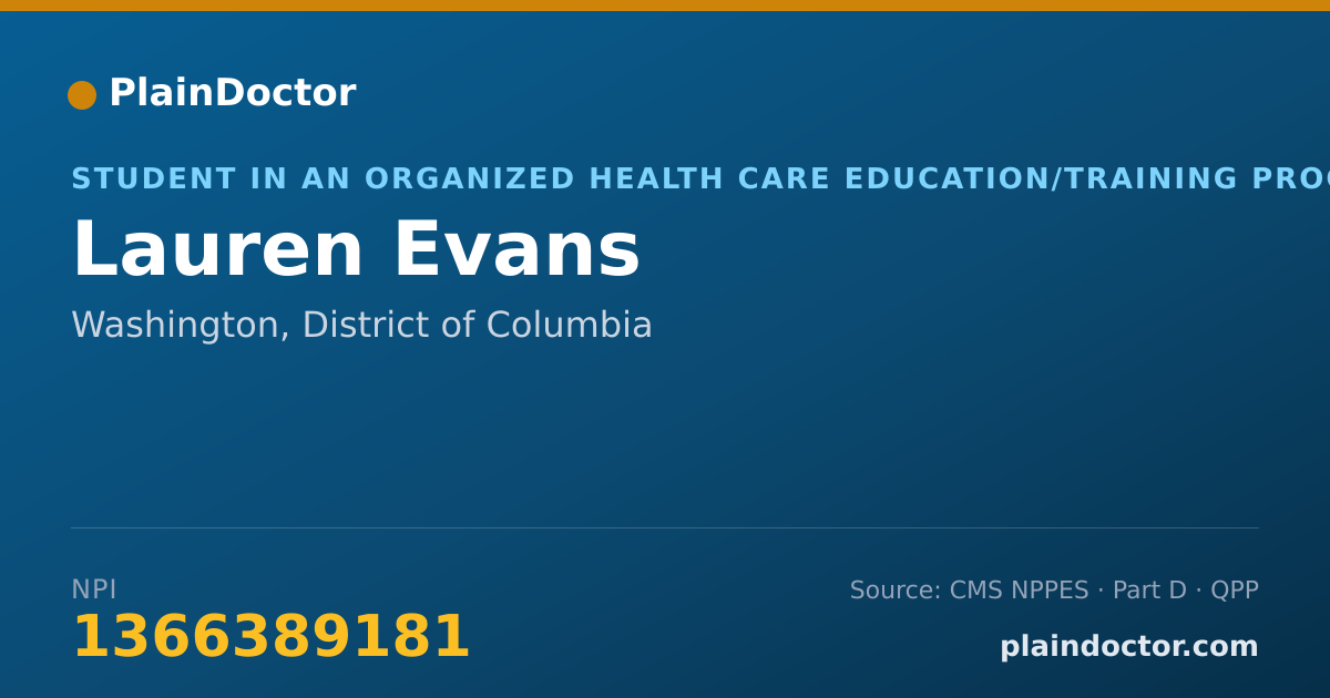 Shareable card for Lauren Evans - Student in an Organized Health Care Education/Training Program, Washington, DC