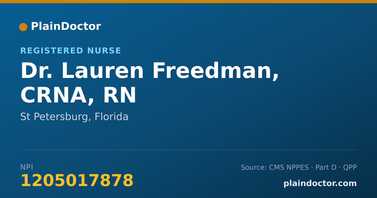 Shareable card for Lauren Freedman, CRNA, RN - Registered Nurse, St Petersburg, FL