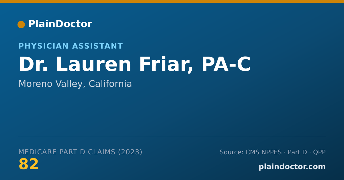 Shareable card for Lauren Friar, PA-C - Physician Assistant, Moreno Valley, CA