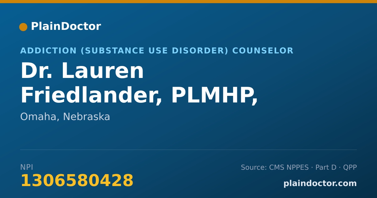 Shareable card for Lauren Friedlander, PLMHP, PCMSW, PLADC - Addiction (Substance Use Disorder) Counselor, Omaha, NE