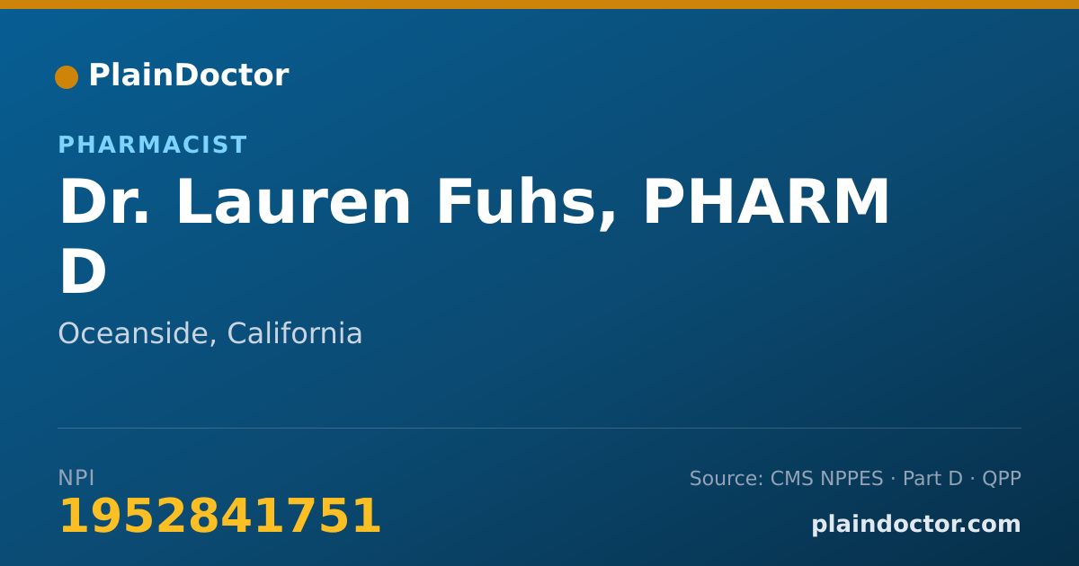 Shareable card for Lauren Fuhs, PHARM D - Pharmacist, Oceanside, CA