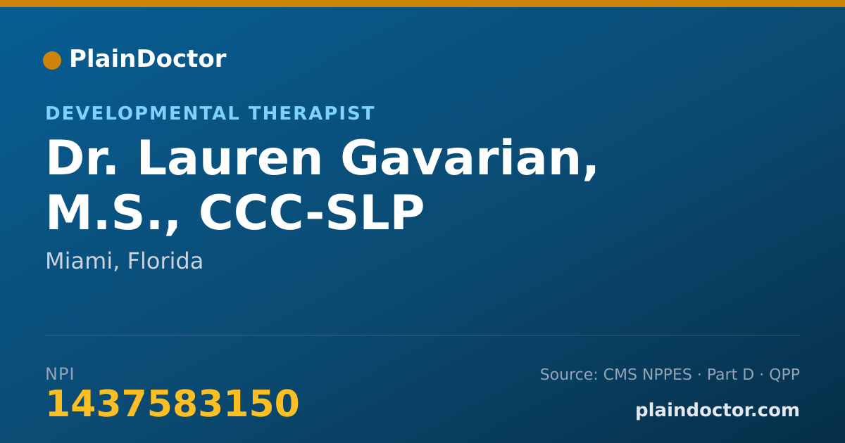 Shareable card for Lauren Gavarian, M.S., CCC-SLP - Developmental Therapist, Miami, FL