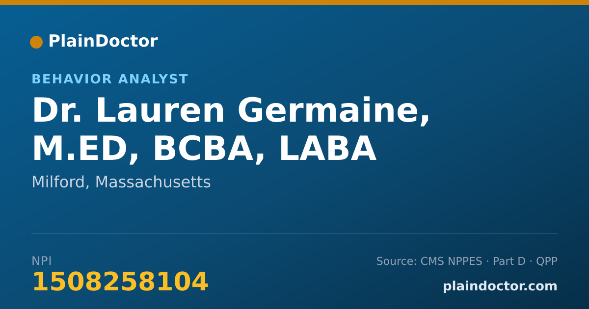 Shareable card for Lauren Germaine, M.ED, BCBA, LABA - Behavior Analyst, Milford, MA