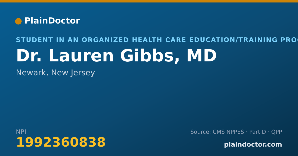 Shareable card for Lauren Gibbs, MD - Student in an Organized Health Care Education/Training Program, Newark, NJ