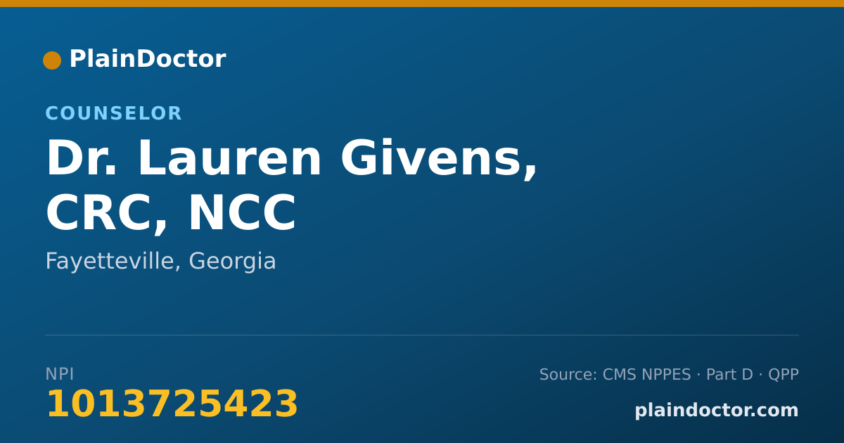 Shareable card for Lauren Givens, CRC, NCC - Counselor, Fayetteville, GA