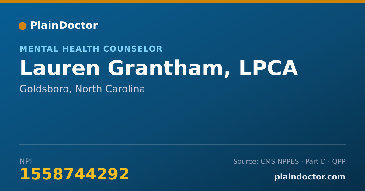 Shareable card for Lauren Grantham, LPCA - Mental Health Counselor, Goldsboro, NC