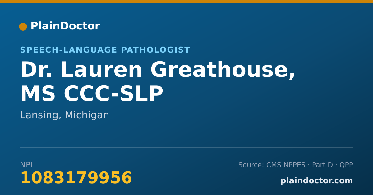 Shareable card for Lauren Greathouse, MS CCC-SLP - Speech-Language Pathologist, Lansing, MI