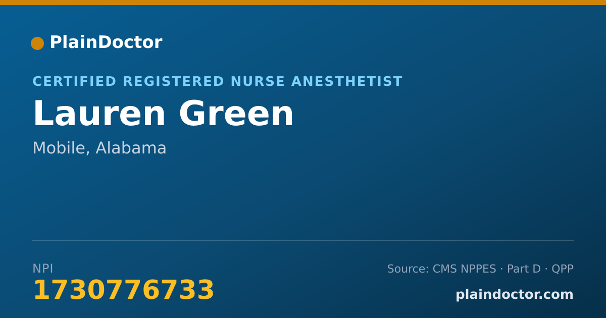 Shareable card for Lauren Green - Certified Registered Nurse Anesthetist, Mobile, AL