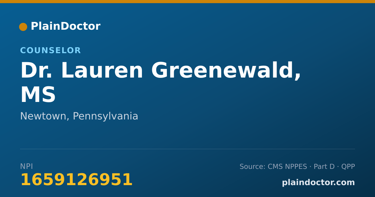 Shareable card for Lauren Greenewald, MS - Counselor, Newtown, PA