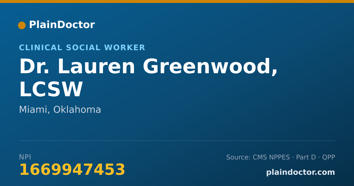 Shareable card for Lauren Greenwood, LCSW - Clinical Social Worker, Miami, OK