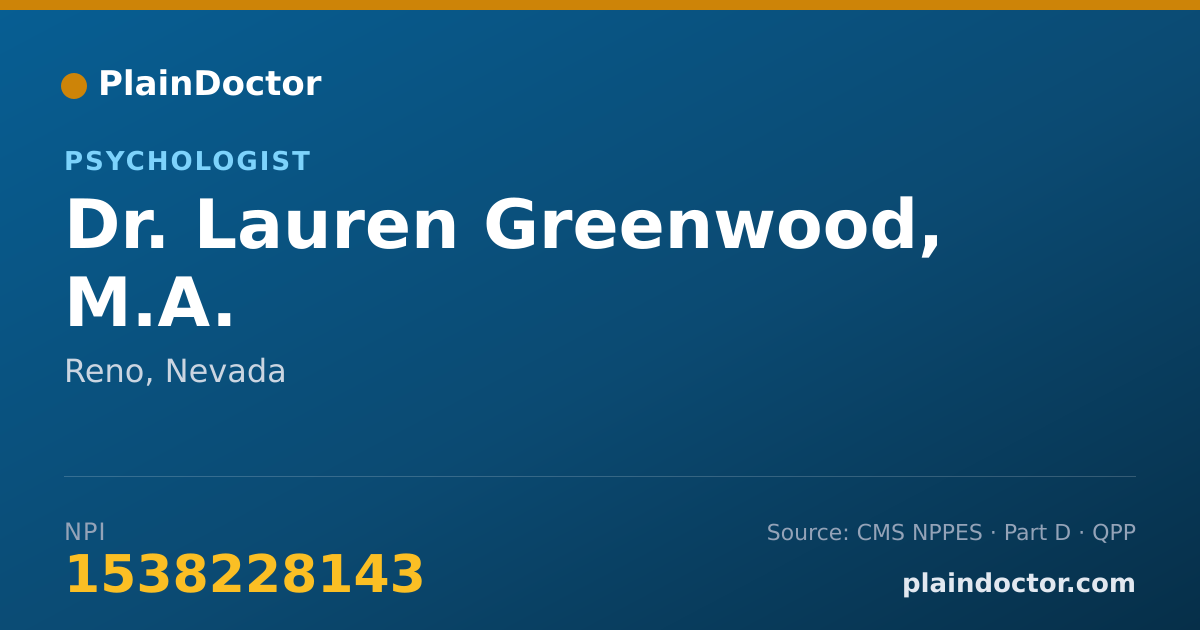 Shareable card for Lauren Greenwood, M.A. - Psychologist, Reno, NV