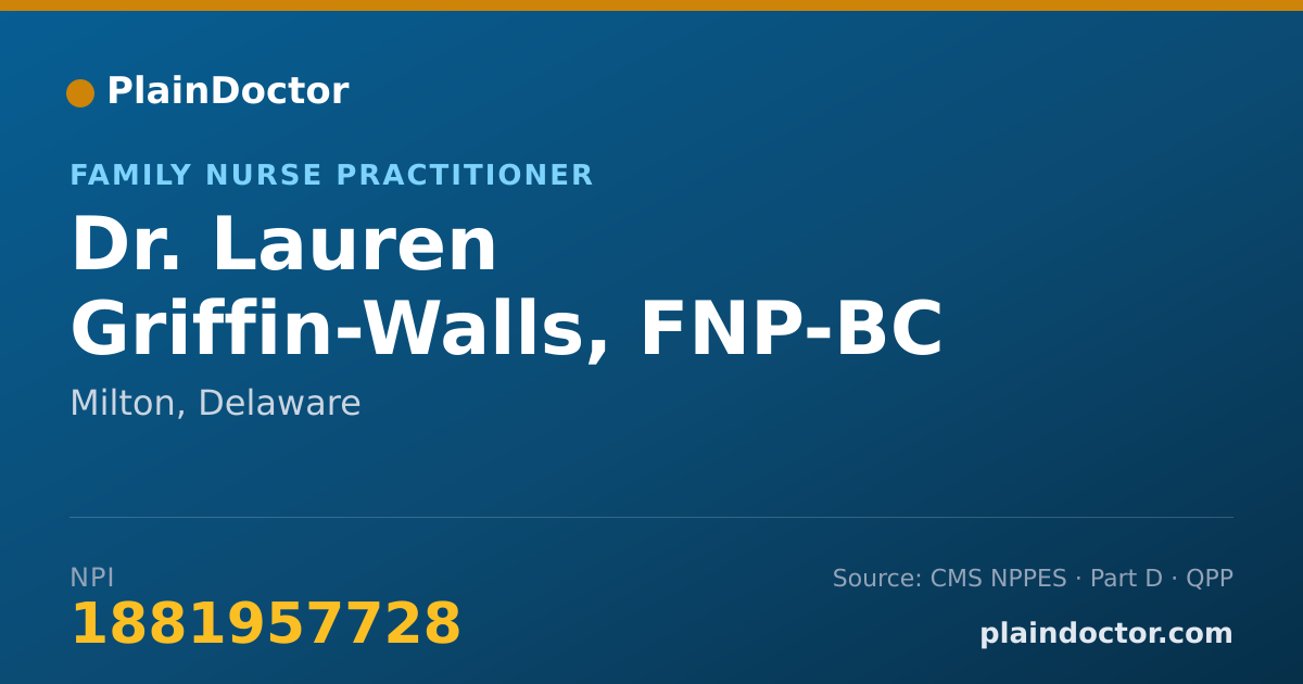 Shareable card for Lauren Griffin-Walls, FNP-BC - Family Nurse Practitioner, Milton, DE
